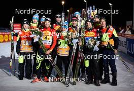 20.12.2014, Ramsau, Austria (AUT): Team France with Francois Braud (FRA), Sebastien Lacroix (FRA), Jason Lamy Chappuis (FRA), Maxime Laheurte (FRA), (l-r)  - FIS world cup nordic combined, team sprint HS98/2x7.5km, Ramsau (AUT). www.nordicfocus.com. © Felgenhauer/NordicFocus. Every downloaded picture is fee-liable.