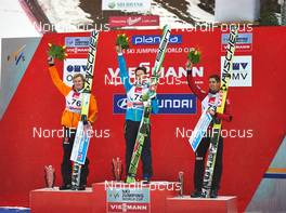 23.03.2014, Planica, Slovenia (SLO): Severin Freund (GER), Peter Prevc (SLO), Anders Bardal (NOR) (l-r) - FIS world cup ski jumping, individual HS139, Planica (SLO). www.nordicfocus.com. © Felgenhauer/NordicFocus. Every downloaded picture is fee-liable.