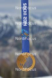 17.02.2014, Sochi, Russia (RUS): Event Feature: The Olympic Gold Medal - XXII. Olympic Winter Games Sochi 2014, ski jumping, medals, Sochi (RUS). www.nordicfocus.com. © NordicFocus. Every downloaded picture is fee-liable.