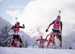 18.01.2015, Ruhpolding, Germany (GER): Franziska Preuss (GER), Anais Bescond (FRA) - IBU world cup biathlon, mass women, Ruhpolding (GER). www.nordicfocus.com. © Manzoni/NordicFocus. Every downloaded picture is fee-liable.