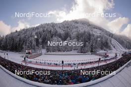 18.01.2015, Ruhpolding, Germany (GER): Event Feature: All athletes are lying down for the first shooting during the mass start competition - IBU world cup biathlon, mass women, Ruhpolding (GER). www.nordicfocus.com. © Manzoni/NordicFocus. Every downloaded picture is fee-liable.
