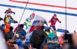 22.03.2015, Khanty-Mansiysk, Russia (RUS): Martin Fourcade (FRA), Jakov Fak (SLO), Anton Shipulin (RUS), (l-r) - IBU world cup biathlon, mass men, Khanty-Mansiysk (RUS). www.nordicfocus.com. © Manzoni/NordicFocus. Every downloaded picture is fee-liable.