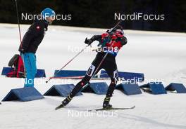 19.03.2015, Khanty-Mansiysk, Russia (RUS): Armin Auchentaller (ITA), Coach Team Switzerland, Ivan Joller (SUI), (l-r) - IBU world cup biathlon, sprint men, Khanty-Mansiysk (RUS). www.nordicfocus.com. © Manzoni/NordicFocus. Every downloaded picture is fee-liable.
