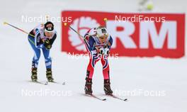 25.01.2015, Rybinsk, Russia (RUS): Kristin Stoermer Steira (NOR), Madshus, One Way, Rottefella followed by Riitta-Liisa Roponen (FIN), Fischer, Leki - FIS world cup cross-country, skiathlon women, Rybinsk (RUS). www.nordicfocus.com. © Laiho/NordicFocus. Every downloaded picture is fee-liable.