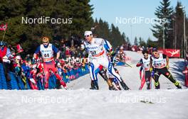 14.03.2015, Oslo, Norway (NOR): (l-r) Simen Hegstad Krueger (NOR), Martin Bajcicak (SVK) and Clement Parisse (FRA) - FIS world cup cross-country, mass men, Oslo (NOR). www.nordicfocus.com. © Laiho/NordicFocus. Every downloaded picture is fee-liable.