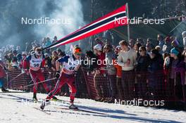 14.03.2015, Oslo, Norway (NOR): Simen Hegstad Krueger (NOR) followed by Martin Loewstroem Nyenget (NOR), Fischer, Swix - FIS world cup cross-country, mass men, Oslo (NOR). www.nordicfocus.com. © Laiho/NordicFocus. Every downloaded picture is fee-liable.