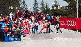 14.03.2015, Oslo, Norway (NOR): Martin Jonsrud Sundby (NOR), Fischer, KV+, Rottefella leading the group - FIS world cup cross-country, mass men, Oslo (NOR). www.nordicfocus.com. © Laiho/NordicFocus. Every downloaded picture is fee-liable.