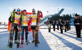14.03.2015, Oslo, Norway (NOR): world cup overall (l-r) Dario Cologna (SUI), Fischer, One Way, Rottefella, Odlo, Martin Jonsrud Sundby (NOR), Fischer, KV+, Rottefella and Petter Northug (NOR), Fischer, Swix, Rottefella - FIS world cup cross-country, mass men, Oslo (NOR). www.nordicfocus.com. © Laiho/NordicFocus. Every downloaded picture is fee-liable.