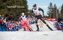 14.03.2015, Oslo, Norway (NOR): (l-r) Simen Andreas Sveen (NOR) and Maurice Manificat (FRA), Salomon, Swix, One Way - FIS world cup cross-country, mass men, Oslo (NOR). www.nordicfocus.com. © Laiho/NordicFocus. Every downloaded picture is fee-liable.