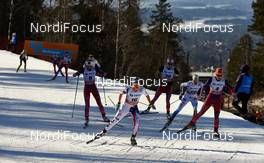 15.03.2015, Oslo, Norway (NOR): Martine Ek Hagen (NOR), Jessica Diggins (USA), Silje Oeyre Slind (NOR), Sofia Bleckur (SWE), Ragnhild Haga (NOR), (l-r)  - FIS world cup cross-country, mass women, Oslo (NOR). www.nordicfocus.com. © Felgenhauer/NordicFocus. Every downloaded picture is fee-liable.