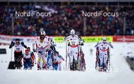 21.02.2015, Falun, Sweden (SWE): Jonas Baumann (SUI), Alex Harvey (CAN), Lars Nelson (SWE), Marcus Hellner (SWE), (l-r)  - FIS nordic world ski championships, cross-country, skiathlon men, Falun (SWE). www.nordicfocus.com. © NordicFocus. Every downloaded picture is fee-liable.