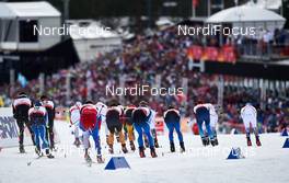 21.02.2015, Falun, Sweden (SWE): the top group arrives at the stadium - FIS nordic world ski championships, cross-country, skiathlon men, Falun (SWE). www.nordicfocus.com. © NordicFocus. Every downloaded picture is fee-liable.