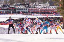 22.02.2015, Falun, Sweden (SWE): Roman Schaad (SUI), Finn Haagen Krogh (NOR), Andrew Newell (USA), Lasse Hulgaard (DAN), (l-r)  - FIS nordic world ski championships, cross-country, team sprint, Falun (SWE). www.nordicfocus.com. © NordicFocus. Every downloaded picture is fee-liable.