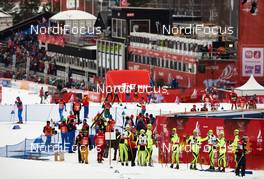 24.02.2015, Falun, Sweden (SWE): forerunners and service men at the stadium - FIS nordic world ski championships, cross-country, training, Falun (SWE). www.nordicfocus.com. © NordicFocus. Every downloaded picture is fee-liable.