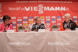 18.02.2015, Falun, Sweden (SWE): Sarah Lewis (GBR) FIS secretary general, Gian Franco Kasper (FIS), FIS president, Sven von Holst (SWE), president of the OC - FIS nordic world ski championships, cross-country, training, Falun (SWE). www.nordicfocus.com. © NordicFocus. Every downloaded picture is fee-liable.