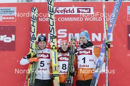 17.01.2015, Seefeld, Austria (AUT):  Bernhard GRUBER (AUT), Eric FRENZEL (GER), Tino EDELMANN (GER) - FIS world cup nordic combined, individual gundersen HS109/10km, Seefeld (AUT). www.nordicfocus.com. © Modica/NordicFocus. Every downloaded picture is fee-liable.