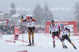 17.01.2015, Seefeld, Austria (AUT): Eric FRENZEL (GER), Bernhard GRUBER (AUT), Tino EDELMANN (GER), (l-r) - FIS world cup nordic combined, individual gundersen HS109/10km, Seefeld (AUT). www.nordicfocus.com. © Modica/NordicFocus. Every downloaded picture is fee-liable.
