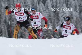 17.01.2015, Seefeld, Austria (AUT): Eric FRENZEL (GER), Wilhelm DENIFL (AUT), Bernhard GRUBER (AUT), (l-r)  - FIS world cup nordic combined, individual gundersen HS109/10km, Seefeld (AUT). www.nordicfocus.com. © Modica/NordicFocus. Every downloaded picture is fee-liable.
