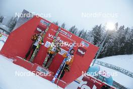 17.01.2015, Seefeld, Austria (AUT): Bernhard GRUBER (AUT), Eric FRENZEL (GER), Tino EDELMANN (GER) - FIS world cup nordic combined, individual gundersen HS109/10km, Seefeld (AUT). www.nordicfocus.com. © Modica/NordicFocus. Every downloaded picture is fee-liable.