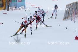 17.01.2015, Seefeld, Austria (AUT): Eric FRENZEL (GER), Wilhelm DENIFL (AUT), Bernhard GRUBER (AUT), Haavard KLEMETSEN (NOR), (l-r) - FIS world cup nordic combined, individual gundersen HS109/10km, Seefeld (AUT). www.nordicfocus.com. © Modica/NordicFocus. Every downloaded picture is fee-liable.