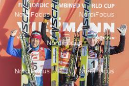 18.01.2015, Seefeld, Austria (AUT): Akito WATABE (JPN), Eric FRENZEL (GER), Haavard KLEMETSEN (NOR), (l-r) - FIS world cup nordic combined, individual gundersen HS109/15km, Seefeld (AUT). www.nordicfocus.com. © Modica/NordicFocus. Every downloaded picture is fee-liable.