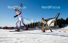 14.03.2015, Oslo, Norway (NOR): (l-r) Magnus Moan (NOR), Madshus, Rottefella, Craft and Fabian Riessle (GER), Fischer, One Way, Rottefella, Adidas - FIS world cup nordic combined, individual gundersen HS134/10km, Oslo (NOR). www.nordicfocus.com. © Laiho/NordicFocus. Every downloaded picture is fee-liable.
