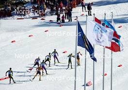 14.03.2015, Oslo, Norway (NOR): the top group passes the stadium - FIS world cup nordic combined, individual gundersen HS134/10km, Oslo (NOR). www.nordicfocus.com. © Felgenhauer/NordicFocus. Every downloaded picture is fee-liable.