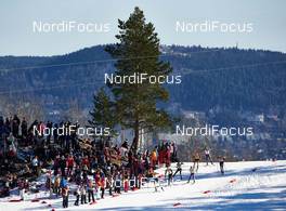 14.03.2015, Oslo, Norway (NOR): the top group enters the stadium - FIS world cup nordic combined, individual gundersen HS134/10km, Oslo (NOR). www.nordicfocus.com. © Felgenhauer/NordicFocus. Every downloaded picture is fee-liable.