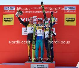 14.03.2015, Oslo, Norway (NOR): Johannes Rydzek (GER), Akito Watabe (JPN), Alessandro Pittin (ITA), (l-r) - FIS world cup nordic combined, individual gundersen HS134/10km, Oslo (NOR). www.nordicfocus.com. © Felgenhauer/NordicFocus. Every downloaded picture is fee-liable.