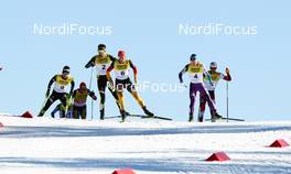 14.03.2015, Oslo, Norway (NOR): (l-r) Francois Braud (FRA), Fischer, One Way, Eric Frenzel (GER), Fischer, Swix, Rottefella, Adidas, Jason Lamy Chappuis (FRA), Salomon, Swix, One Way, Johannes Rydzek (GER), Fischer, Swix, Rottefella, Adidas, Taihei Kato (JPN), Fischer and Christoph Bieler (AUT), Madshus, Leki, Rottefella, Loeffler - FIS world cup nordic combined, individual gundersen HS134/10km, Oslo (NOR). www.nordicfocus.com. © Laiho/NordicFocus. Every downloaded picture is fee-liable.