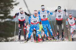 26.02.2015, Falun, Sweden (SWE): Alessandro Pittin (ITA), Armin Bauer (ITA), Adam Loomis (USA), Kail Piho (EST), (l-r)  - FIS nordic world ski championships, nordic combined, individual gundersen HS134/10km, Falun (SWE). www.nordicfocus.com. © NordicFocus. Every downloaded picture is fee-liable.