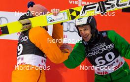 01.02.2015, Willingen, Germany (GER): (l-r) Severin Freund (GER), Fischer and Roman Koudelka (CZE), Fischer - FIS world cup ski jumping, individual HS145, Willingen (GER). www.nordicfocus.com. © Laiho/NordicFocus. Every downloaded picture is fee-liable.