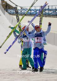 07.03.2015, Lahti, Finland (FIN): (l-r) Taku Takeuchi (JPN), Fischer and Shohei Tochimoto (JPN) - FIS world cup ski jumping, team HS130, Lahti (FIN). www.nordicfocus.com. © Laiho/NordicFocus. Every downloaded picture is fee-liable.