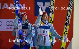 07.03.2015, Lahti, Finland (FIN): (l-r) Shohei Tochimoto (JPN) and Taku Takeuchi (JPN), Fischer - FIS world cup ski jumping, team HS130, Lahti (FIN). www.nordicfocus.com. © Laiho/NordicFocus. Every downloaded picture is fee-liable.