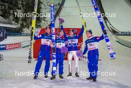 07.03.2015, Lahti, Finland (FIN): (l-r) Anders Bardal (NOR), Fischer, Anders Jacobsen (NOR), Rune Velta (NOR), Fischer and Anders Fannemel (NOR) - FIS world cup ski jumping, team HS130, Lahti (FIN). www.nordicfocus.com. © Laiho/NordicFocus. Every downloaded picture is fee-liable.