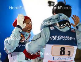 07.03.2015, Lahti, Finland (FIN): (l-r) Taku Takeuchi (JPN), Fischer and Daiki Ito (JPN), Fischer - FIS world cup ski jumping, team HS130, Lahti (FIN). www.nordicfocus.com. © Laiho/NordicFocus. Every downloaded picture is fee-liable.