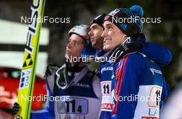 07.03.2015, Lahti, Finland (FIN): (l-r) Rune Velta (NOR), Fischer, Anders Bardal (NOR), Fischer and Anders Fannemel (NOR) - FIS world cup ski jumping, team HS130, Lahti (FIN). www.nordicfocus.com. © Laiho/NordicFocus. Every downloaded picture is fee-liable.