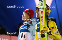 07.03.2015, Lahti, Finland (FIN): (l-r) Daiki Ito (JPN), Fischer and Noriaki Kasai (JPN), Fischer - FIS world cup ski jumping, team HS130, Lahti (FIN). www.nordicfocus.com. © Laiho/NordicFocus. Every downloaded picture is fee-liable.
