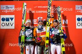 14.03.2015, Oslo, Norway (NOR): (l-r) Peter Prevc (SLO), Severin Freund (GER), Fischer and Rune Velta (NOR), Fischer - FIS world cup ski jumping, individual HS134, Oslo (NOR). www.nordicfocus.com. © Laiho/NordicFocus. Every downloaded picture is fee-liable.