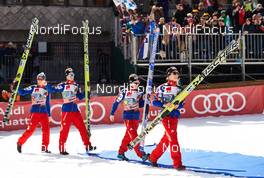 21.03.2015, Planica, Slovenia (SLO): Johann Andre Forfang (NOR), Kenneth Gangnes (NOR), Anders Fannemel (NOR), Rune Velta (NOR), (l-r)  - FIS world cup ski jumping, team HS215, Planica (SLO). www.nordicfocus.com. © Felgenhauer/NordicFocus. Every downloaded picture is fee-liable.