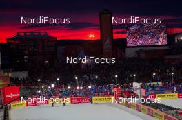 21.02.2015, Falun, Sweden (SWE): Sunset over the Stadium of Falun - FIS nordic world ski championships, ski jumping, individual HS100, Falun (SWE). www.nordicfocus.com. © NordicFocus. Every downloaded picture is fee-liable.