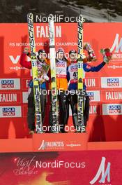 26.02.2015, Falun, Sweden (SWE): Gregor Schlierenzauer (AUT), Severin Freund (GER), Rune Velta (NOR), (l-r)  - FIS nordic world ski championships, ski jumping, individual HS134, Falun (SWE). www.nordicfocus.com. © NordicFocus. Every downloaded picture is fee-liable.