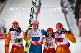 22.02.2015, Falun, Sweden (SWE): Richard Freitag (GER), Severin Freund (GER), Katharina Althaus (GER), Carina Vogt (GER), (l-r)  - FIS nordic world ski championships, ski jumping, mixed team HS100, Falun (SWE). www.nordicfocus.com. © NordicFocus. Every downloaded picture is fee-liable.