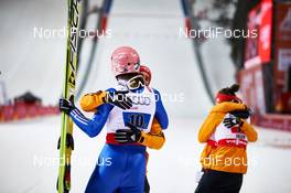 22.02.2015, Falun, Sweden (SWE): Severin Freund (GER), Richard Freitag (GER), Carina Vogt (GER), (l-r)  - FIS nordic world ski championships, ski jumping, mixed team HS100, Falun (SWE). www.nordicfocus.com. © NordicFocus. Every downloaded picture is fee-liable.