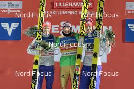 05.12.2015, Lillehammer, Norway (NOR): Kenneth Gangnes (NOR), Severin Freund (GER), Andreas Stjernen (NOR), (l-r) - FIS world cup ski jumping, individual HS138, Lillehammer (NOR). www.nordicfocus.com. © Modica/NordicFocus. Every downloaded picture is fee-liable.