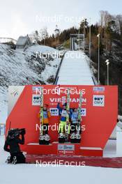 31.01.2015, Hinzenbach, Austria (AUT): Carina Vogt (GER), Daniela Iraschko-Stolz (AUT), Sara Takanashi (JPN), (l-r) - FIS world cup ski jumping ladies, individual HS94, Hinzenbach (AUT). www.nordicfocus.com. © Rauschendorfer/NordicFocus. Every downloaded picture is fee-liable.