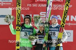 04.12.2015, Lillehammer, Norway (NOR): Maja Vtic (SLO), Sara Takanashi (JPN), Maren Lundby (NOR), (l-r) - FIS world cup ski jumping ladies, individual HS100, Lillehammer (NOR). www.nordicfocus.com. © Modica/NordicFocus. Every downloaded picture is fee-liable.