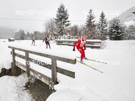 25.01.2015, Tannheimer Tal, Austria (AUT): slower racers pass a bridge - Skitrail Tannheimertal (AUT) - Bad Hindelang (GER). www.nordicfocus.com. © Felgenhauer/NordicFocus. Every downloaded picture is fee-liable.