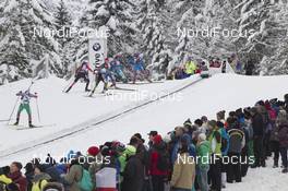 17.01.2016, Ruhpolding, Germany (GER): Ekaterina Shumilova (RUS), Iryna Varvynets (UKR) lead the field in the second lap -  IBU world cup biathlon, relay women, Ruhpolding (GER). www.nordicfocus.com. © Manzoni/NordicFocus. Every downloaded picture is fee-liable.