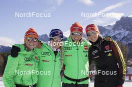 07.02.2016, Canmore, Canada (CAN): Franziska Hildebrand (GER), Miriam Goessner (GER), Karolin Horchler (GER), Franziska Preuss (GER), (l-r) -  IBU world cup biathlon, relay mixed, Canmore (CAN). www.nordicfocus.com. © Manzoni/NordicFocus. Every downloaded picture is fee-liable.